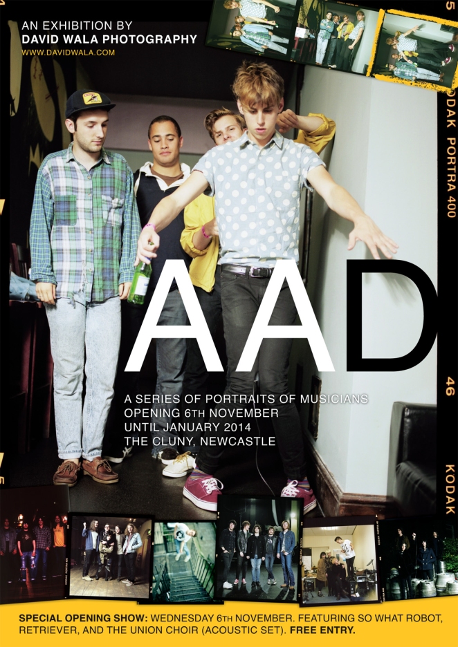 A poster for the A A D exhibition at The Cluny in Newcastle